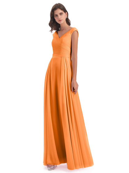 Saoirse Floor Length V-neck Chiffon Bridesmaid Dresses