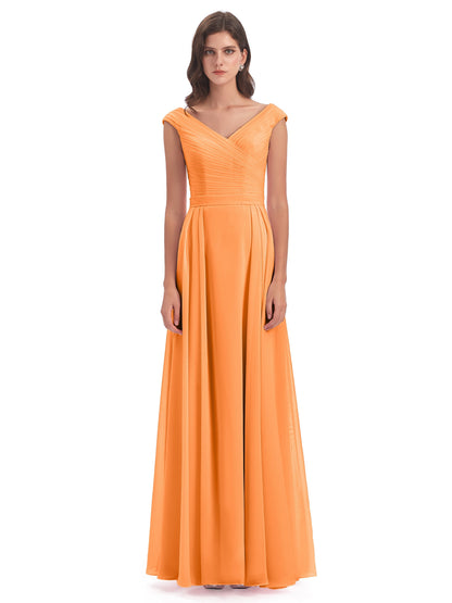 Saoirse Floor Length V-neck Chiffon Bridesmaid Dresses