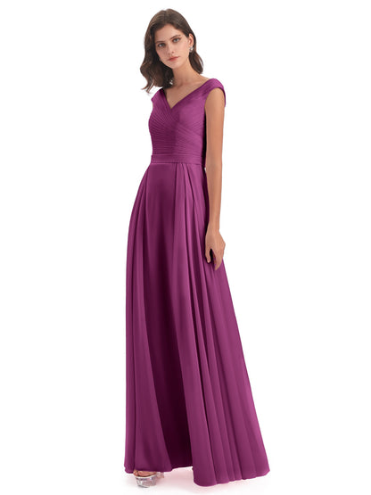 Saoirse Floor Length V-neck Chiffon Bridesmaid Dresses
