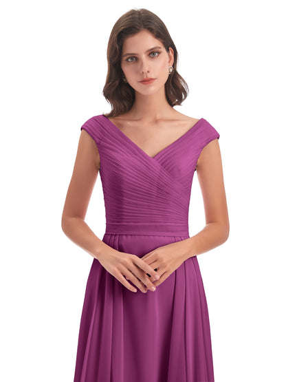 Saoirse Floor Length V-neck Chiffon Bridesmaid Dresses