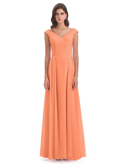 Saoirse Floor Length V-neck Chiffon Bridesmaid Dresses