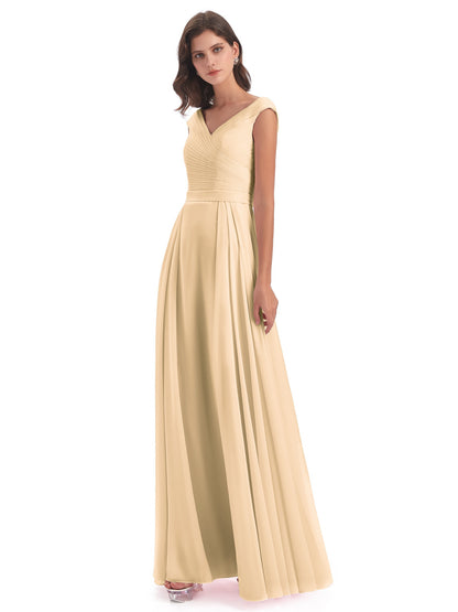 Saoirse Floor Length V-neck Chiffon Bridesmaid Dresses