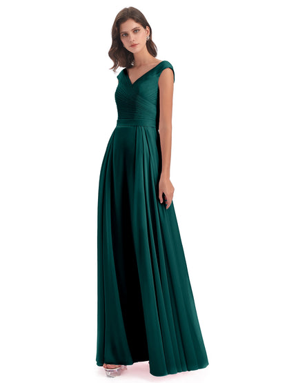 Saoirse Floor Length V-neck Chiffon Bridesmaid Dresses