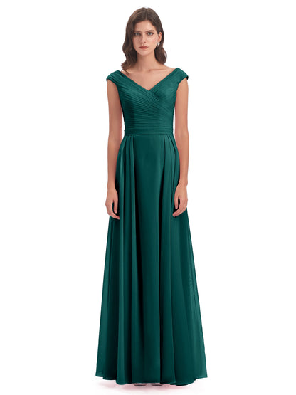 Saoirse Floor Length V-neck Chiffon Bridesmaid Dresses