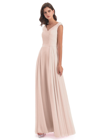 Saoirse Floor Length V-neck Chiffon Bridesmaid Dresses