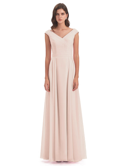 Saoirse Floor Length V-neck Chiffon Bridesmaid Dresses