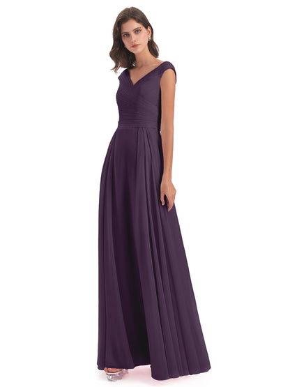 Saoirse Floor Length V-neck Chiffon Bridesmaid Dresses
