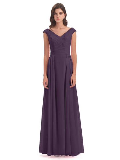 Saoirse Floor Length V-neck Chiffon Bridesmaid Dresses