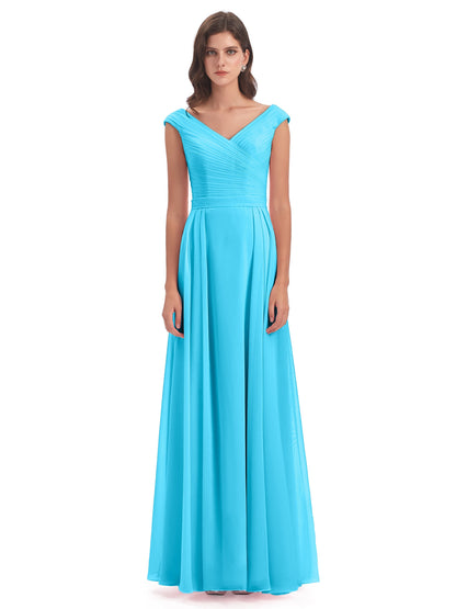 Saoirse Floor Length V-neck Chiffon Bridesmaid Dresses