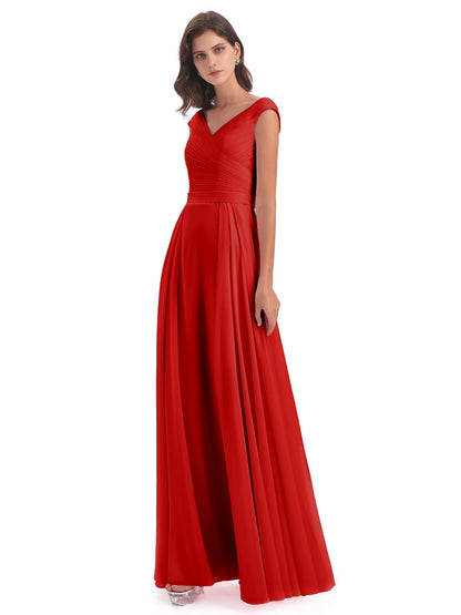 Saoirse Floor Length V-neck Chiffon Bridesmaid Dresses