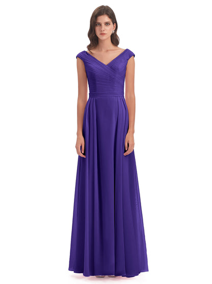 Saoirse Floor Length V-neck Chiffon Bridesmaid Dresses
