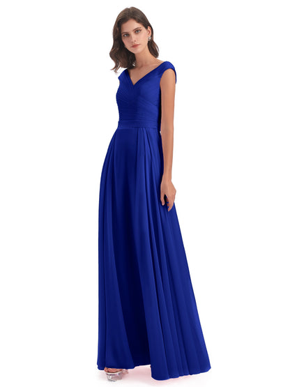 Saoirse Floor Length V-neck Chiffon Bridesmaid Dresses