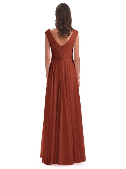 Saoirse Floor Length V-neck Chiffon Bridesmaid Dresses