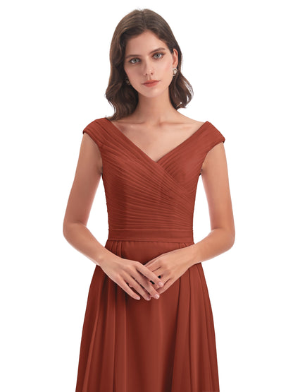 Saoirse Floor Length V-neck Chiffon Bridesmaid Dresses