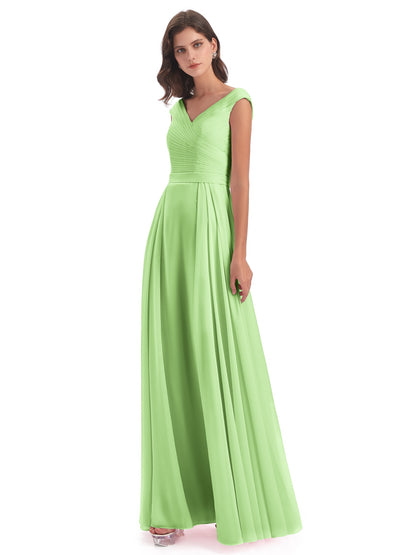 Saoirse Floor Length V-neck Chiffon Bridesmaid Dresses