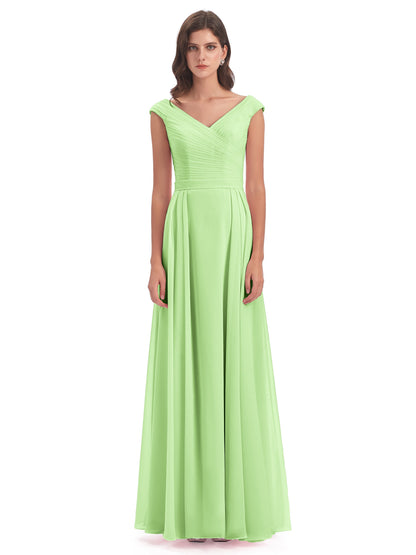 Saoirse Floor Length V-neck Chiffon Bridesmaid Dresses