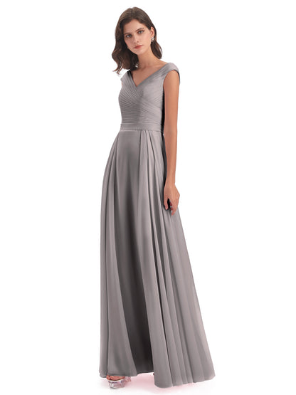Saoirse Floor Length V-neck Chiffon Bridesmaid Dresses