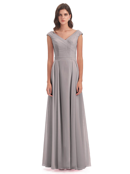 Saoirse Floor Length V-neck Chiffon Bridesmaid Dresses