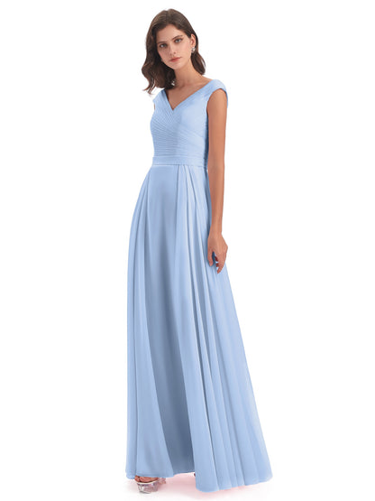Saoirse Floor Length V-neck Chiffon Bridesmaid Dresses