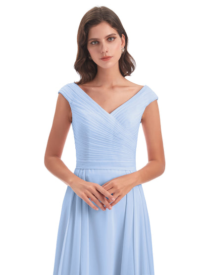 Saoirse Floor Length V-neck Chiffon Bridesmaid Dresses