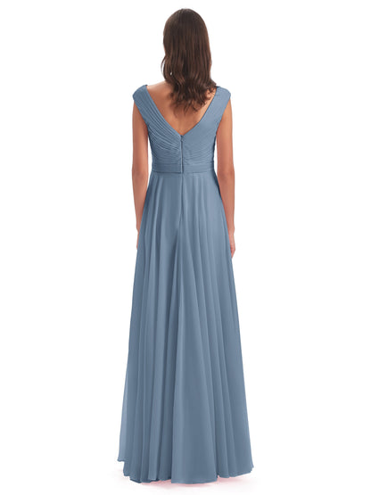 Saoirse Floor Length V-neck Chiffon Bridesmaid Dresses