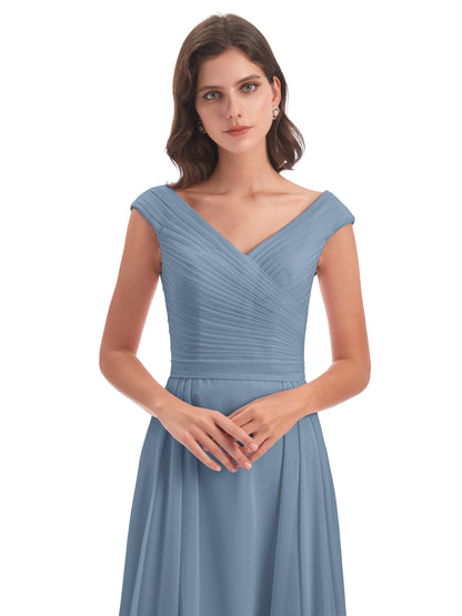 Saoirse Floor Length V-neck Chiffon Bridesmaid Dresses