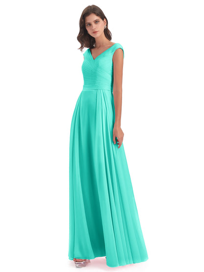 Saoirse Floor Length V-neck Chiffon Bridesmaid Dresses