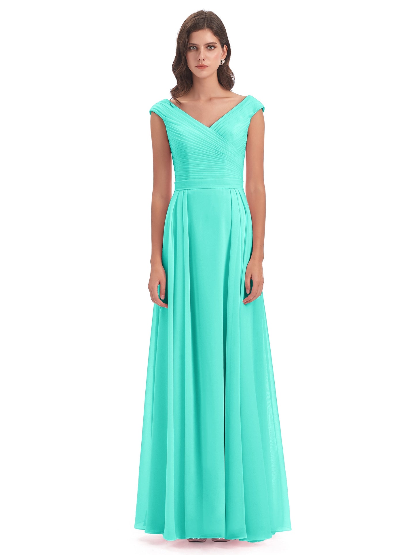 Saoirse Floor Length V-neck Chiffon Bridesmaid Dresses