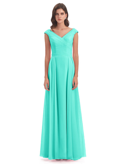 Saoirse Floor Length V-neck Chiffon Bridesmaid Dresses