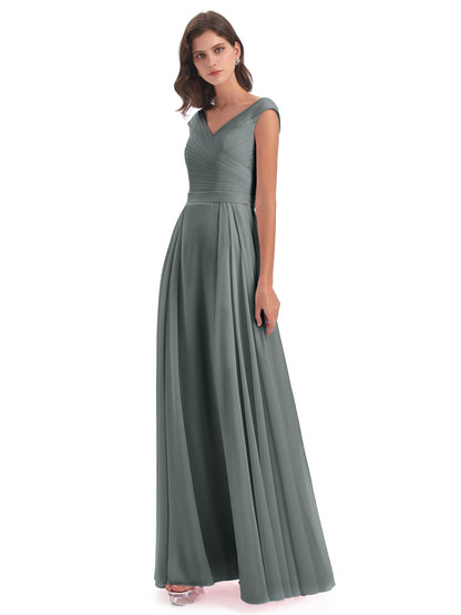 Saoirse Floor Length V-neck Chiffon Bridesmaid Dresses