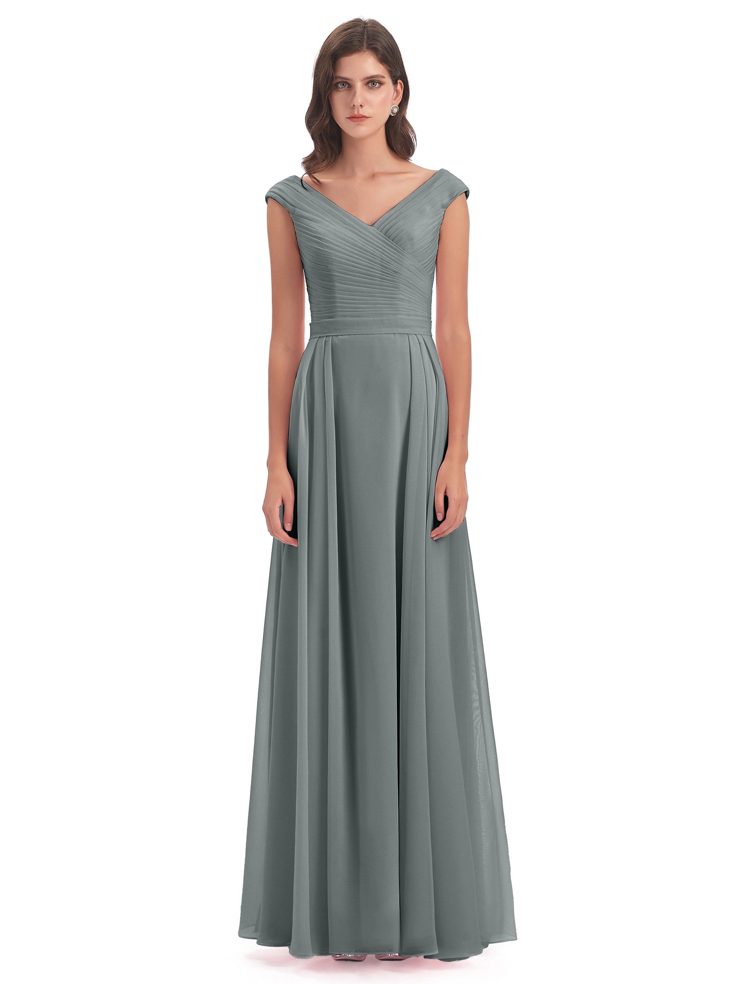 Saoirse Floor Length V-neck Chiffon Bridesmaid Dresses