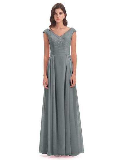 Saoirse Floor Length V-neck Chiffon Bridesmaid Dresses