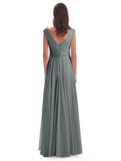 Saoirse Floor Length V-neck Chiffon Bridesmaid Dresses