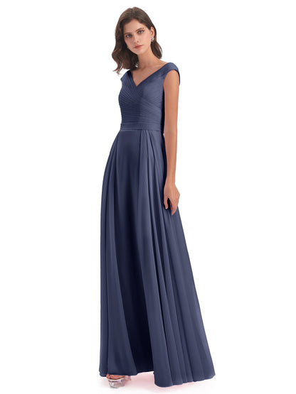 Saoirse Floor Length V-neck Chiffon Bridesmaid Dresses
