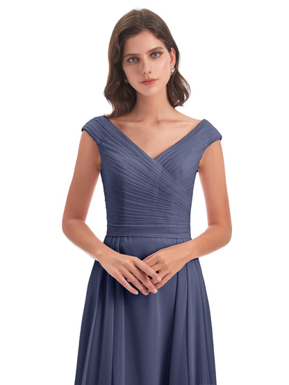 Saoirse Floor Length V-neck Chiffon Bridesmaid Dresses
