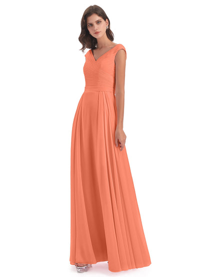 Saoirse Floor Length V-neck Chiffon Bridesmaid Dresses