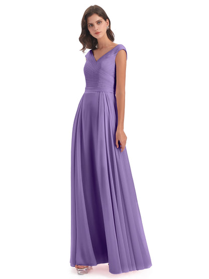Saoirse Floor Length V-neck Chiffon Bridesmaid Dresses