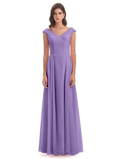 Saoirse Floor Length V-neck Chiffon Bridesmaid Dresses
