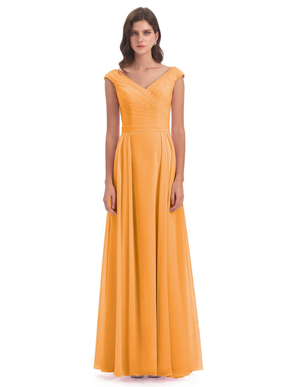 Saoirse Floor Length V-neck Chiffon Bridesmaid Dresses
