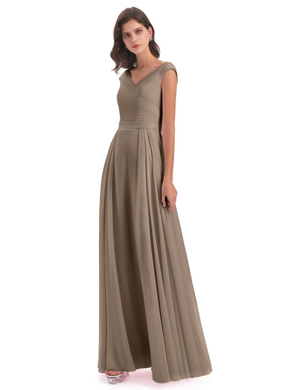 Saoirse Floor Length V-neck Chiffon Bridesmaid Dresses