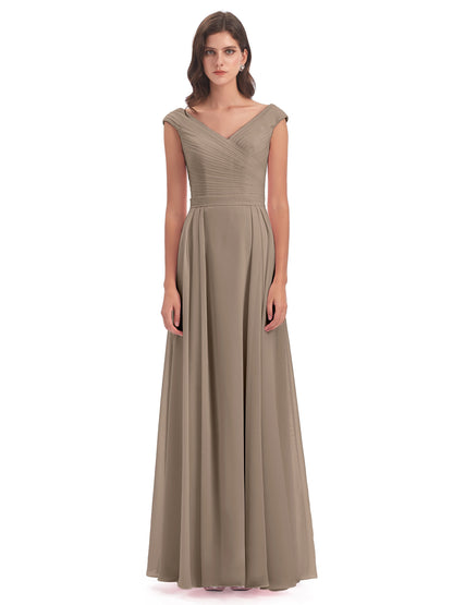 Saoirse Floor Length V-neck Chiffon Bridesmaid Dresses