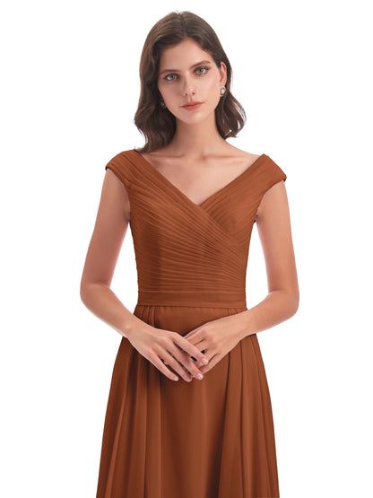 Saoirse Floor Length V-neck Chiffon Bridesmaid Dresses