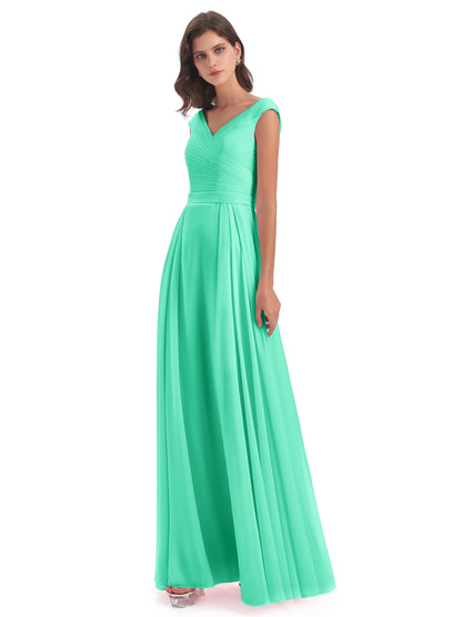 Saoirse Floor Length V-neck Chiffon Bridesmaid Dresses