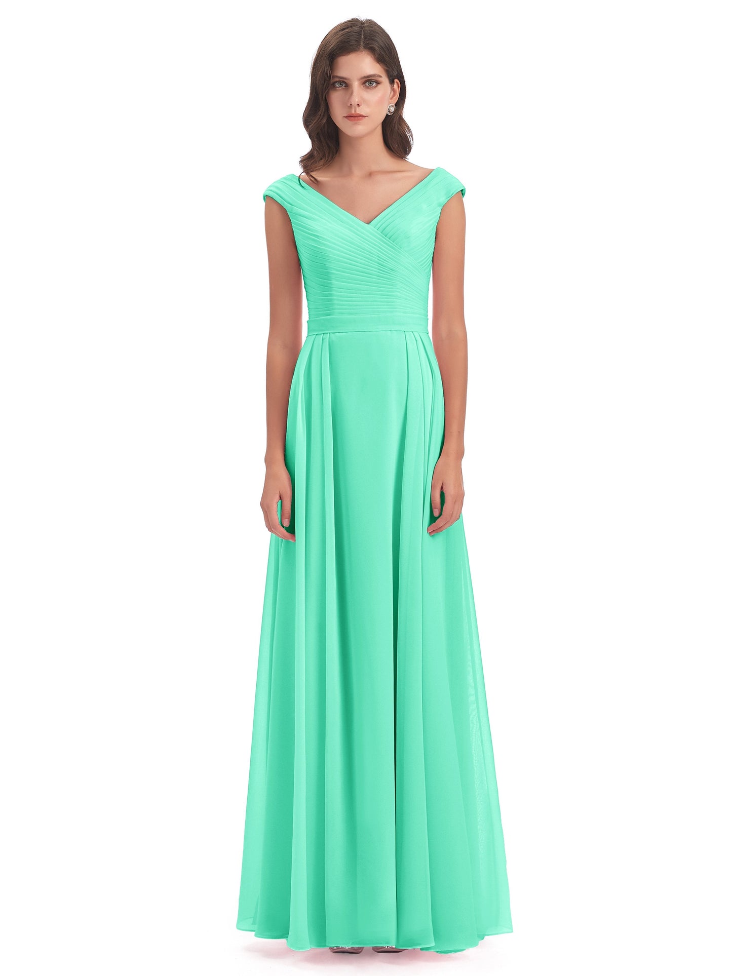 Saoirse Floor Length V-neck Chiffon Bridesmaid Dresses