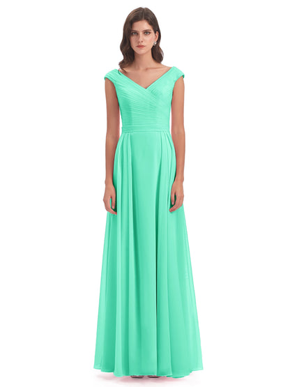 Saoirse Floor Length V-neck Chiffon Bridesmaid Dresses
