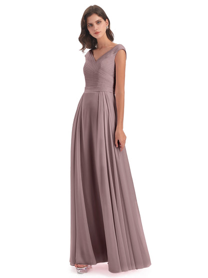 Saoirse Floor Length V-neck Chiffon Bridesmaid Dresses