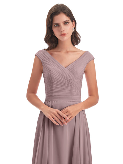 Saoirse Floor Length V-neck Chiffon Bridesmaid Dresses