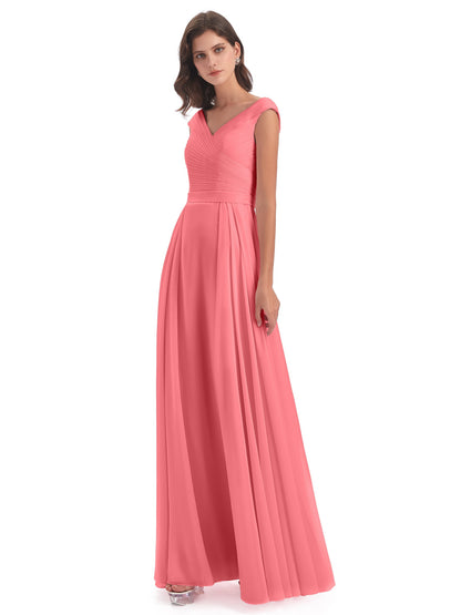 Saoirse Floor Length V-neck Chiffon Bridesmaid Dresses