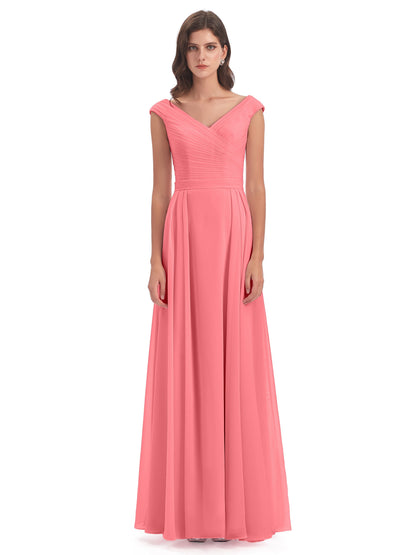 Saoirse Floor Length V-neck Chiffon Bridesmaid Dresses