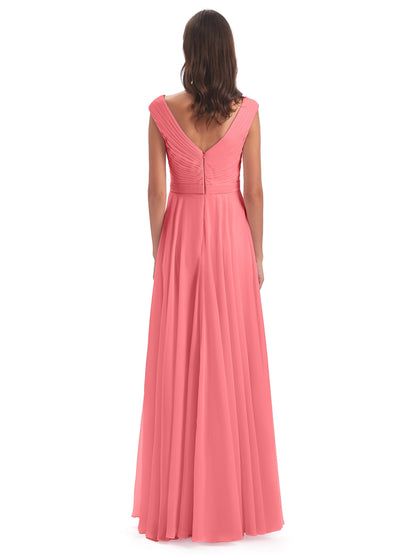 Saoirse Floor Length V-neck Chiffon Bridesmaid Dresses